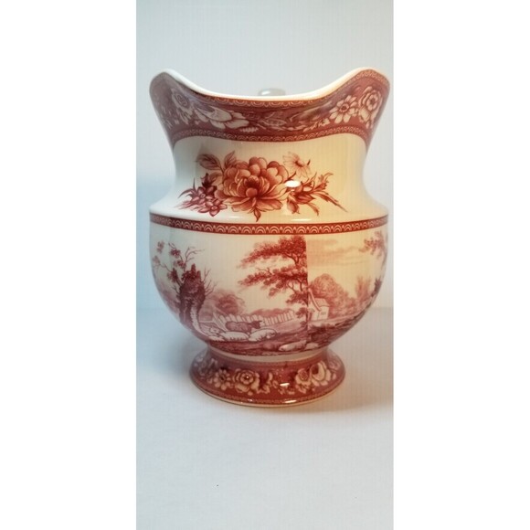 Vintage Red Toile Transfer wear Porcelain Pitcher French Farm Scene Farmhouse - Picture 9 of 9